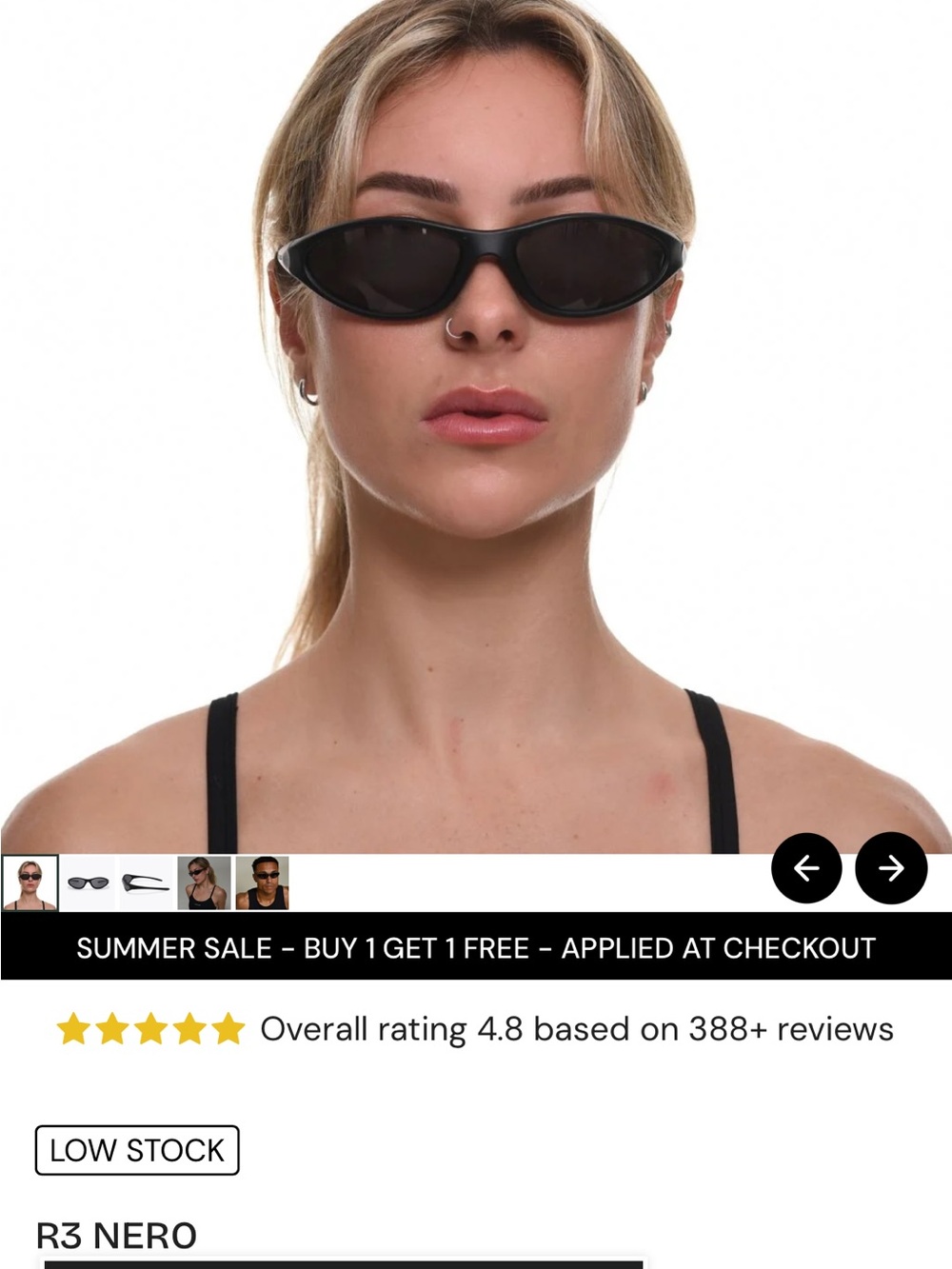 R3 Nero Slim Black Women's Sunglasses